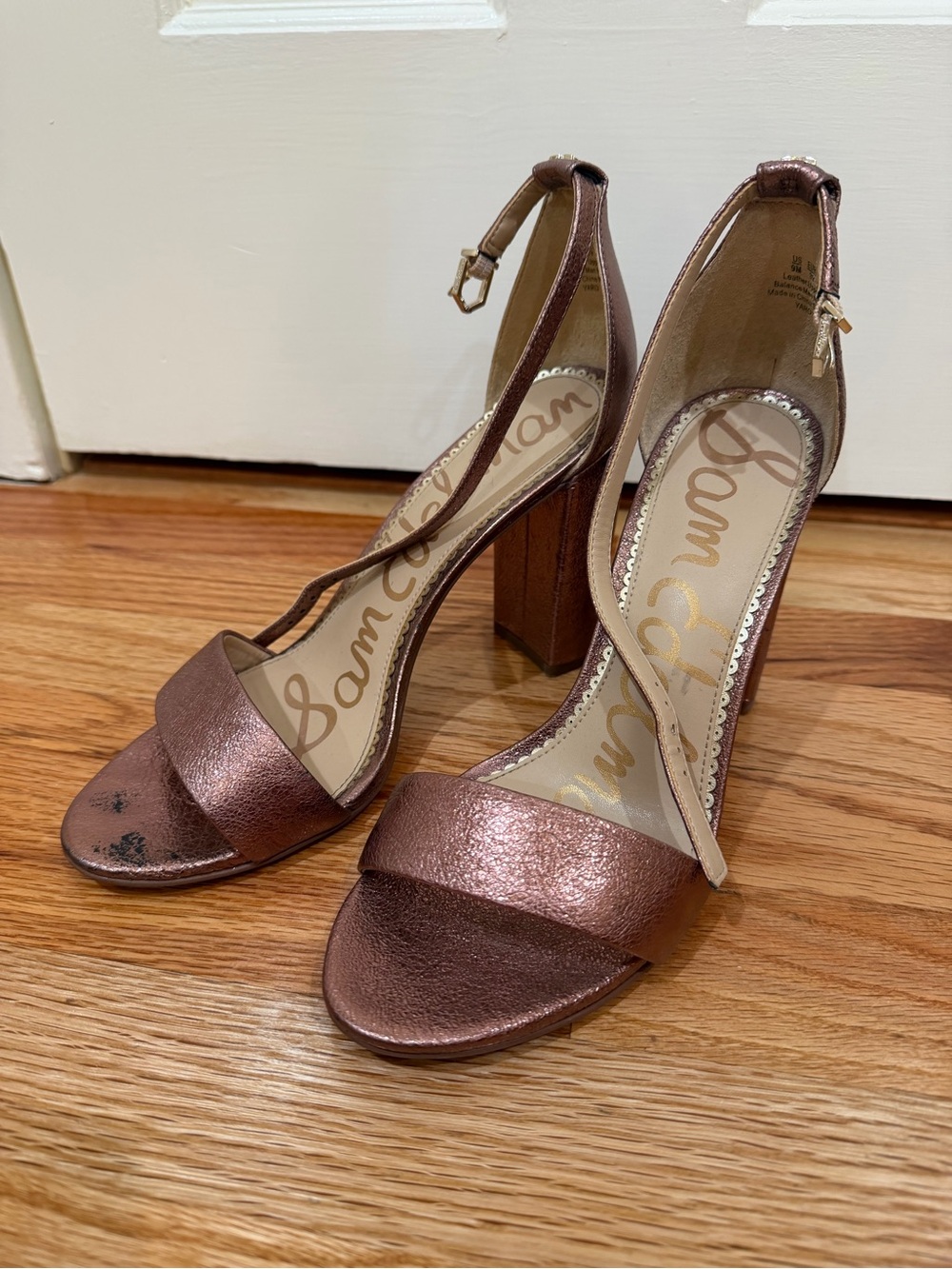 Sam Edelman Metallic Rose Gold Block Heel Sandals